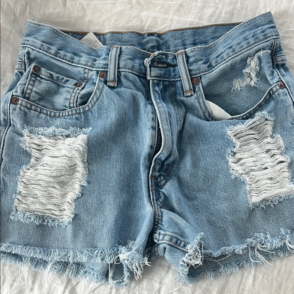 Levi's Light Blue Distressed Jean Shorts